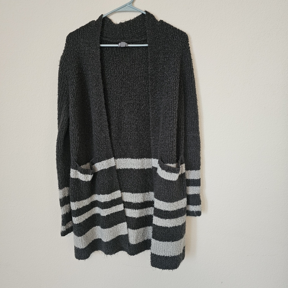 New York And Company Soho Gray Cozy Striped Cardigan